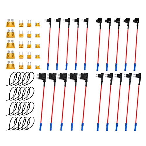 Jaqperd 20Pcs 12V Car Add-A-Circuit Fusible Tap Adapter Kits ATO/ATC Mini Low Dual-Slot Blade Portafusibles