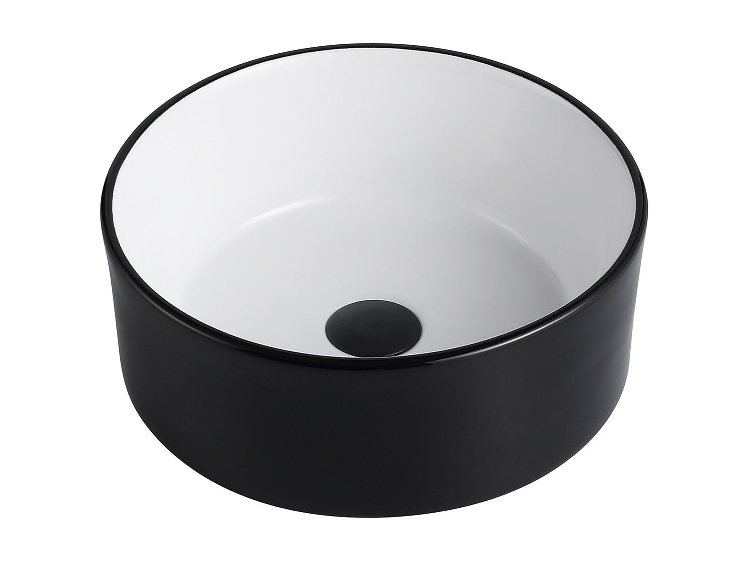Vente-unique - Vasque à poser ronde en céramique - Bicolore noir et blanc - 36 cm - KANELLE II