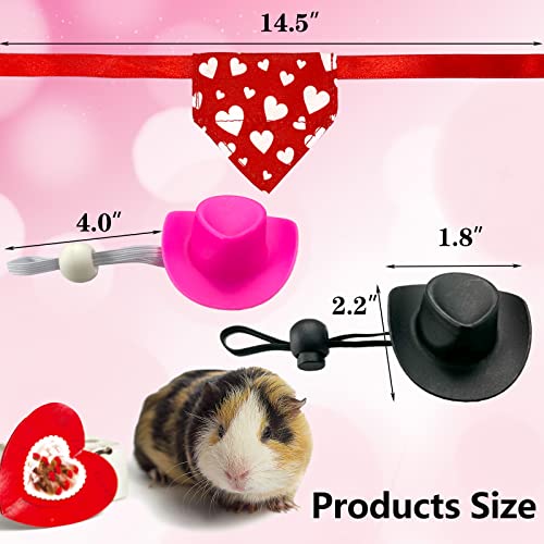 Cooshou 4 Pcs Valentine's Day Guinea Pig Hat Bandana Outfits Hamster Hat Costume Small Animal Black Pink Hats Heart Bandanas Clothes Suitable For Rats Hamster Guinea Pig Lizard #TOP1