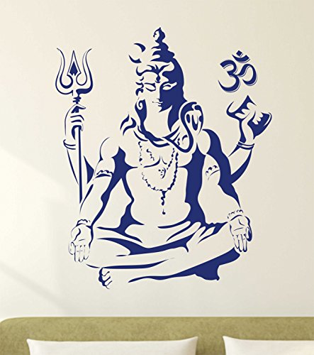 Decals Design 'Lord Shiva Om Meditating Wall Sticker for Home' (PVC Vinyl, 50X70cm, Blue)