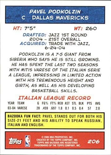 Miniatura 2 de 2004-05 Bazooka #206 Pavel Podkolzin RC NBA Basketball Trading Card