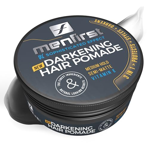 MENFIRST - Hair and Beard Pomade for Men - Instant Gray Coverage for Medium Brown to Black Styling Paste - Darkens White Hair Like a Wax - 1 Pack