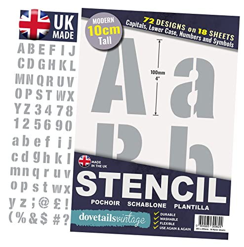 Image of Dovetails Vintage 10 cm Tall Letter Stencil Kit - Modern Style Upper and Lower Case with Numbers and Symbols