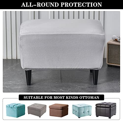 Protector de muebles y funda elástica gris claro para taburete rectangular 5