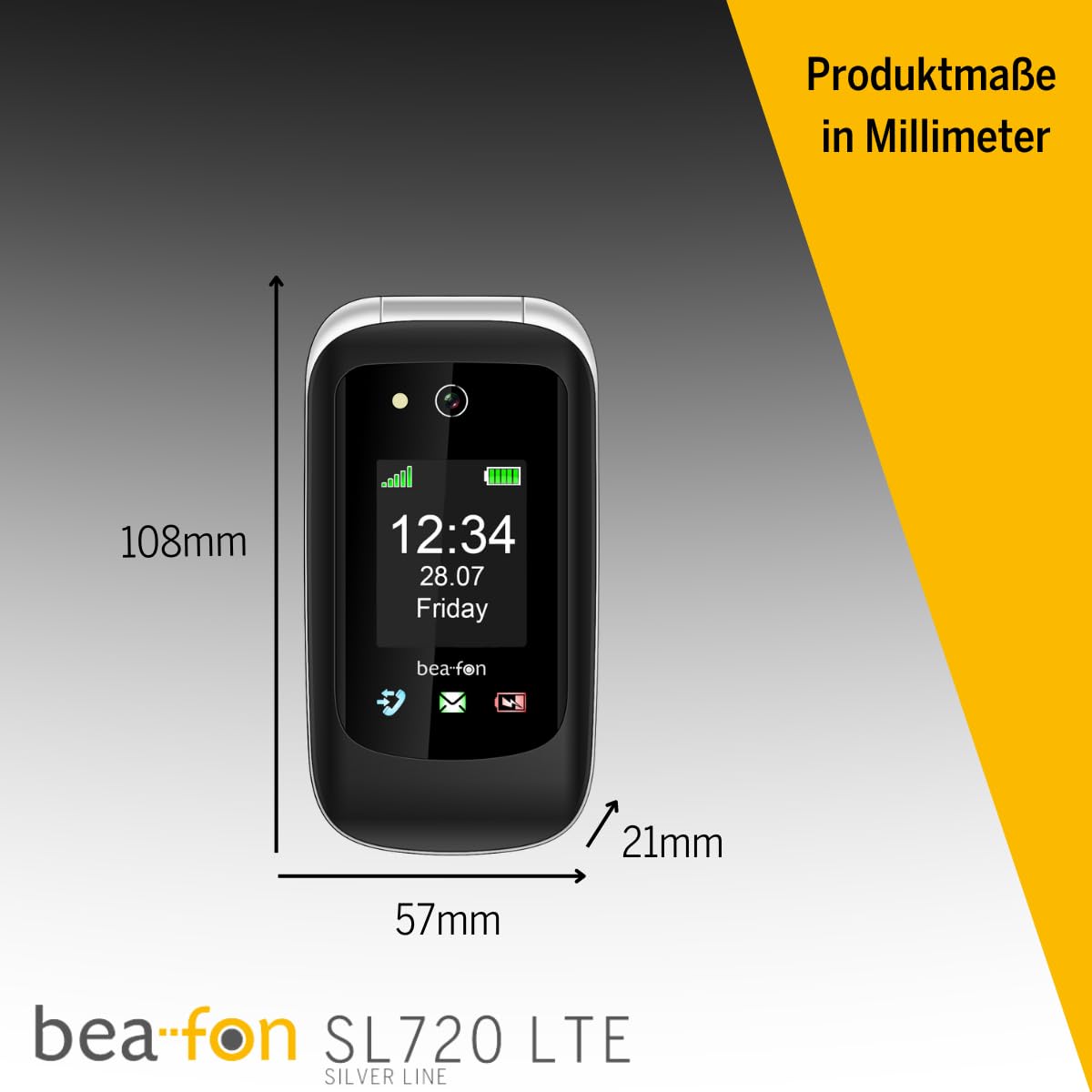 Beafon, SL720i, Silver Line, custodia pieghevole, 4G, telefono con tasti, anziani con pulsante di emergenza e zona di sicurezza, XXL 2,8" (7,11 cm), display a colori, compatibile con apparecchi