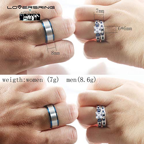 Bridal sets Wedding Ring Sets His And Hers Promise Ring Couples Bridal Sets Women 925 Sterling Silver Square Cz Man Titanium Wedding Bands by LOVERSRING - Image 4