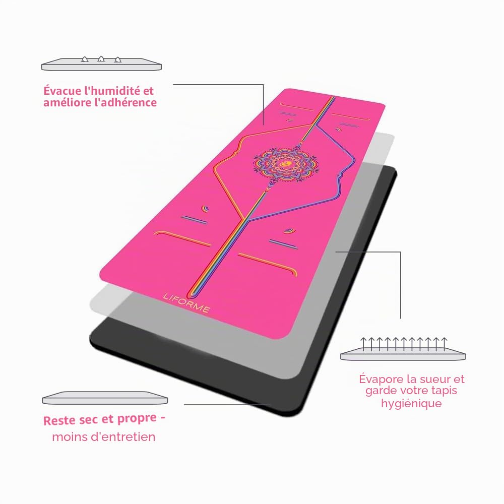 Liforme Imprimé – Tapis de yoga - Design d'alignement breveté | Adhérence Exceptionnelle, Écologique, Non Toxique, Résistant à la Transpiration, long et large, 4,2 mm, Sac de Yoga Offert
