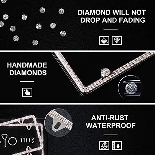 Lord Eagle License Plate Frame For Women, 2 Pack Rhinestone License Plate Frames With Giftbox And 7 Shiny Crystal Rows,Over 1050 Pcs 14 Facets Ss16 Finest Handcrafted Luxury #TOP1