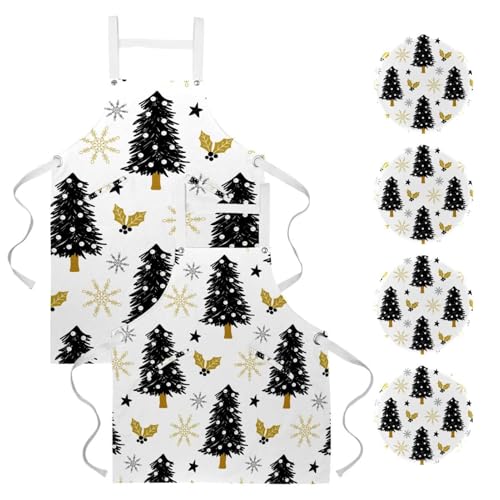 Lot de 2 tabliers de cuisine ornés de motifs de Noël et flocons de neige