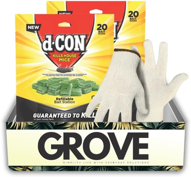 2X D-Con Bait Station Blocks for Mice Bundle with Work Gloves – Pre-Filled, Weather-Resistant Trays for Indoor and Outdoor Rodent Control in Small Spaces – Gift Set (3 Items)
