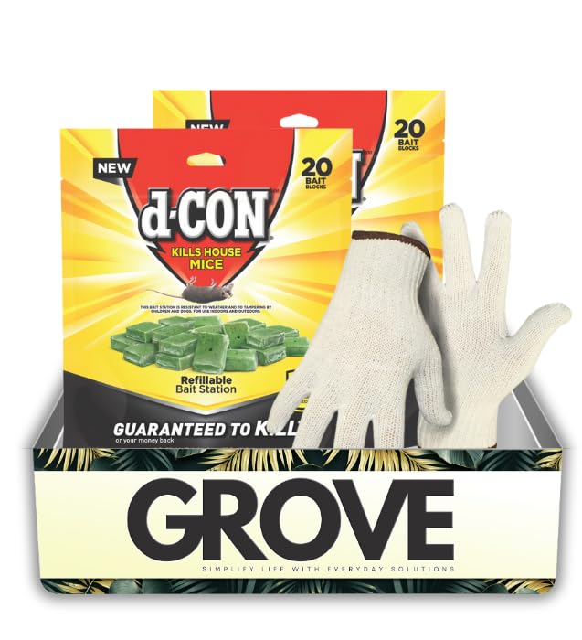 2X D-Con Bait Station Blocks for Mice Bundle with Work Gloves – Pre-Filled, Weather-Resistant Trays for Indoor and Outdoor Rodent Control in Small Spaces – Gift Set (3 Items)
