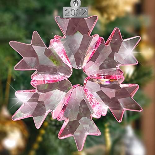 Fancyoung Crystal Snowflake Pendant Snow Ornaments 2022 Party Window Decor Christmas Decoration Wedding Hanging Ornament, Pink