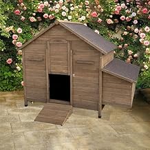 Outdoor Hen House, Natural Wooden Chicken Coop with Nesting Box and Ramp Run, Weatherproof Rabbit Cage for Guinea Pig Hedgehog,Carbonized Color