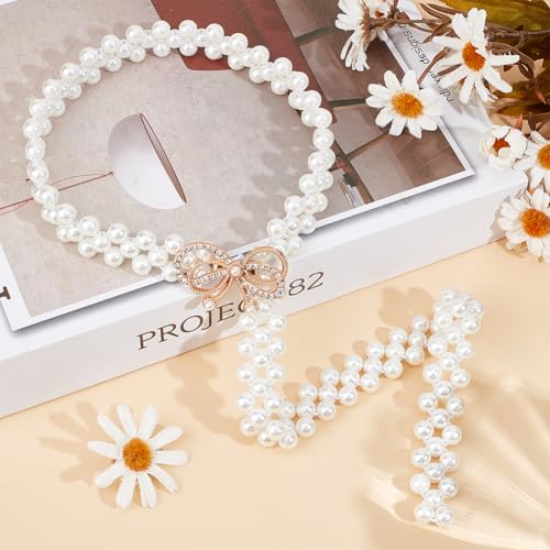 CRASPIRE Pearl Elastic Chain Belt Adjustable Stretchy Chain Dress Crystal Waist Strap Waistband for Women Fashion Bow Dress4