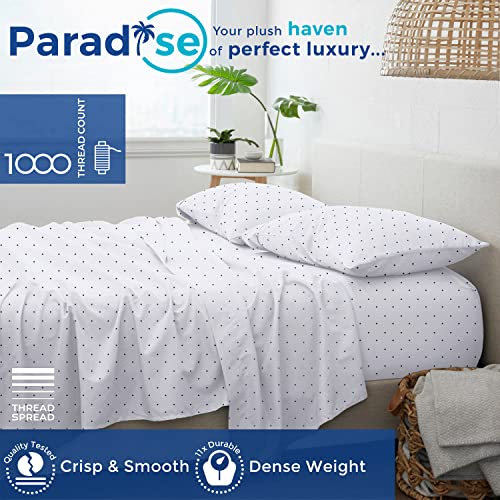 Thread Spread 1000 Thread Count 100% Egyptian Cotton Printed Sheets,Polka Dot Navy California King Printed Sheets, Long Staple Cotton, Sateen Weave For Soft Sheets, Fits Mattress Upto 16'' Deep Pocket #TOP1