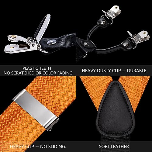 Image of Barry.Wang Men Suspender Set with Necktie Elastic Y Type Heavy Duty 6 Clips Braces Tie Handkerchief Cufflink Pin 6PCS