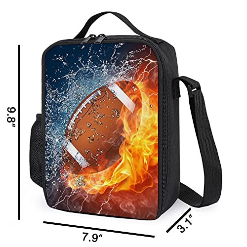 Insulated Lunch Box For Girls Boys, Leakproof Portable Lunch Bags With Adjustable Shoulder Strap And Side Pocket, Durable Reusable Cooler Tote Bag For Beach/Picnic/Office/Collega (Fire Football) #TOP1