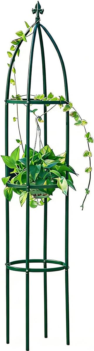 100% Metal Obelisk Garden Trellis 6.3 Feet Tall Sturdy Plant Support for Climbing Vines and Flowers Stands,1pc Upgrade (Green, Large)