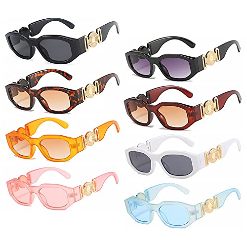 Ovida 8 Pairs Irregular Sunglasses for Women Men, Rectangle Shades Sunglasses Trendy UV Protection Small Sun Glasses(Irregular Rectangle)