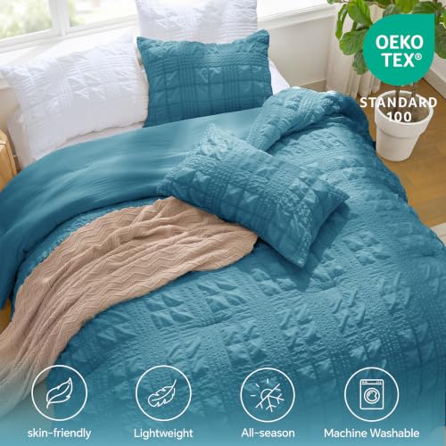 Image of BEDELITE King Size Comforter Set, Seersucker Bedding Set 3 Pieces, Blue Fog | All Season Use, Machine Washable, Soft and Lightweight, Ruched Comforter for Bedroom, Wrinkle-Resistant, Cozy and Stylish
