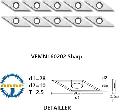 Miniatura 3 de Cortador de repuesto de carburo de diamante para torneado de madera, 10 x 28 - Dia4.0.118 in con cortador de carburo indexable de punta afilada se