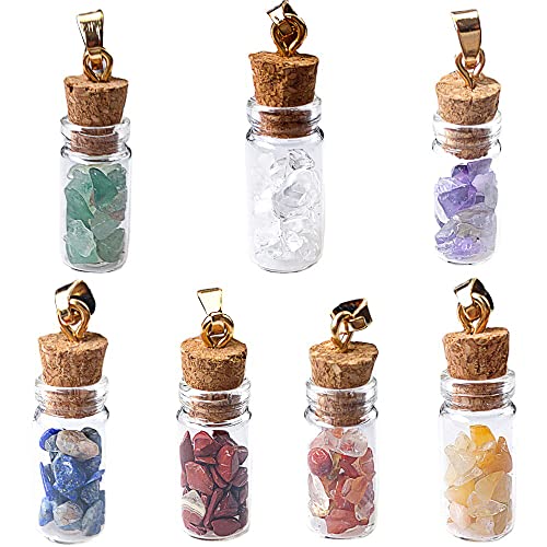 WANGCL 7 Chakra Crystals Stone Chip Bottles Healing Crystal Tumbled Gemstone Wishing Bottles Stones Set for Balancing Meditation Home Decoration