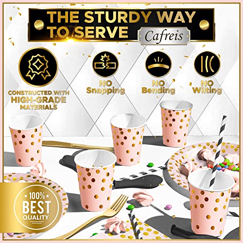 140 Pcs, Pink Gold Plates & Napkins Set For 20 People- Sturdy Birthday Party Supplies Pack With Large Paper Plates, Small Paper Plates, Napkins, Spoons, Knifes And Forks Best For Girls & Boys #TOP5