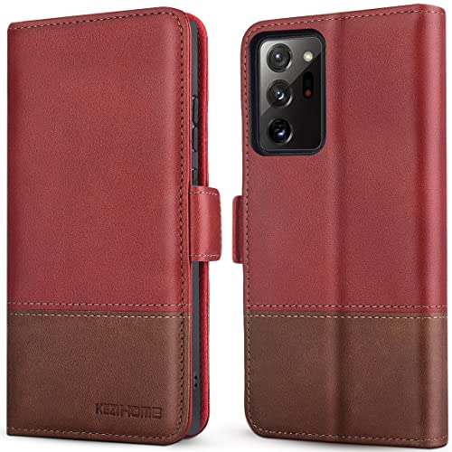 Image of KEZiHOME Note 20 Ultra Case, Genuine Leather [RFID Blocking] Galaxy Note 20 Ultra 5G Wallet Case Credit Card Slot Flip Magnetic Stand for Samsung Galaxy Note 20 Ultra 2020 (Red /Brown)