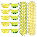 AHEJIOO 30 Stück Zitronen Deko Set, Deko Zitrone mit Gelben und Grünen Scheiben und Würfeln, Zitronedeko für Tisch Vase Küche, Frühlingsdeko für Sommer Party DIY Bastelarbeiten Fotografie Requisiten