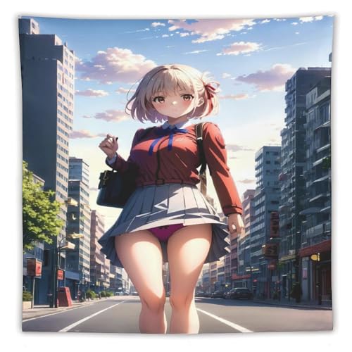 リコリスリコイル 錦木千束 井ノ上たきな タペストリー 壁掛け 人気 布ポスター 壁飾り ウォールアート 個性ギフト ファブリック装飾 部屋 窓カーテン 装飾用品 60"x60"