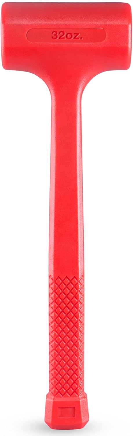 2-LB (32-OZ) Premium Dead Blow Hammer and Unicast Mallet, Neon Red Color | Durable Unibody Molded Construction, Checkered Grip | Rebound and Spark Resistant, Non-Marring and Non-Sparking Design