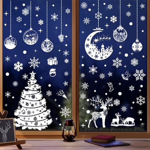 Wybtbm Pegatinas Navidad Ventanas Cristal, Decoracion Navidad, Copos de Nieve Pegatinas Navideñas, Hogar Vidrio Reutilizable Vinilos para Ventanas Cristales Puertas Adornos de Navidad 287pcs