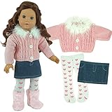 18 Inch Doll Clothing/Clothes 3 Pc. Set by Sophia's Fits American Girl Dolls and More! Chenille Doll Sweater, Denim Skirt & Heart Doll Tights Outfit | Doll Sold Separately