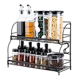 Flanney Spice Rack Organizer for Countertop, 2 Tier Bathroom Shelf, Desktop Makeup Organizer, Small
