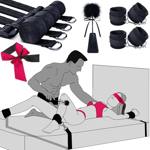 Sex Toys Bondage BDSM Restraints, Couples Sex Toys Bondage Restraints BDSM Kit, 75'' Adjustable Bed Restraints Sex Straps Set with Handcuffs Blindfold Tickler, Couple Adult Toys