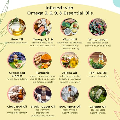 Sports Oil Muscle Rub with Pure Emu Oil, Omega 3 6 9, Tea Tree, Vitamin E, & Essential Oils - 100mL Deep Heat Rub for Joint, Back, Muscle Stiffness, Cramps & More by Y-Not Natural - Image 4