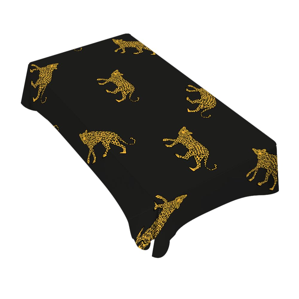 TKS MITLAN Wild Leopard Tablecloth Decor African Animal Lively Jump Cartoon Fun Wildlife Repeat Table Cloth Dining Room Kitchen Table Cover 60" X 84" Oblong/Rectangle