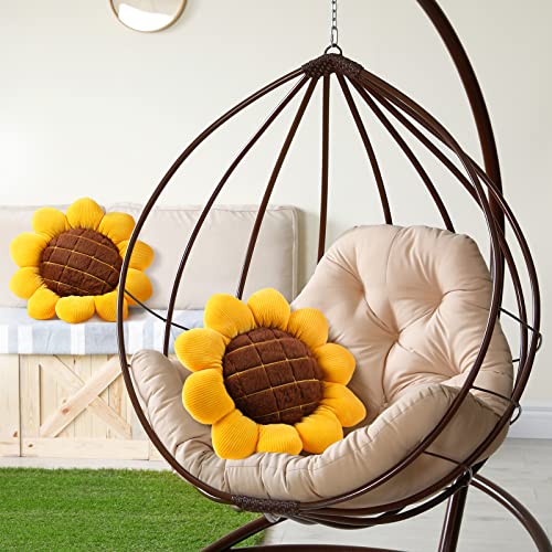Coume 2 Pieces 3D Flower Floor Pillow Seating Cushion Mat Yellow Sunflower Shaped Chair Pads Decorative Plush Throw Pillows Cushions For Bed Car Couch Chair Sofa Office Girls Gifts, 15 Inch #TOP2