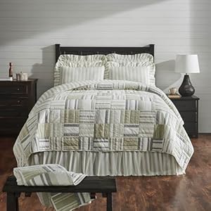 VHC Brands Finders Keepers California/Luxury King Quilt Reversible Bedspread Patchwork Blue Grey Khaki White Oversized Blanket 124Wx115L VHC Brands Finders Keepers CaliforniaLuxury King Quilt Reversible Bedspread Patchwork Blue Grey Khaki White Oversized Blanket 124Wx115L