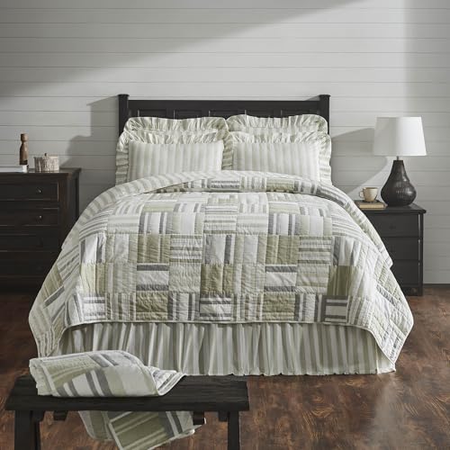 VHC-Brands-Finders-Keepers-CaliforniaLuxury-King-Quilt-Reversible-Bedspread-Patchwork-Blue-Grey-Khaki-White-Oversized-Blanket-124Wx115L VHC Brands Finders Keepers CaliforniaLuxury King Quilt Reversible Bedspread Patchwork Blue Grey Khaki White Oversized Blanket 124Wx115L