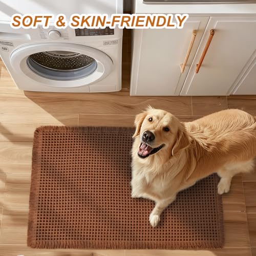 Siyaluens Luxury Waffle Bath Mat, Super Absorbent Non Slip Bathroom Rugs, Boho Ultra Soft Comfort Machine Washable Quick Dry Floor Mats with Tassels Coffee, 17" x 24" — view 3