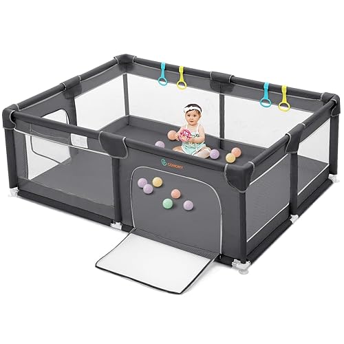 Miniatura 15 de COMOMY Corrales para bebés y niños pequeños, corrales pequeños para bebés, centro de actividades para bebés seguro y antideslizante, cerca para Gris