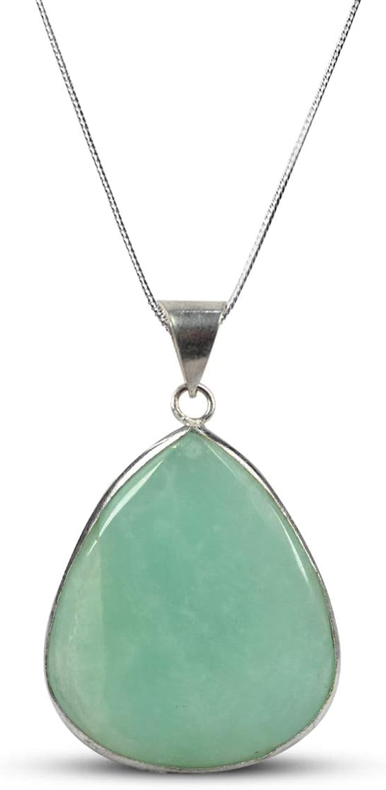 Crystu AAA Amazonite Pendant Drop Shape Crystal Stone Locket - Pendant with Metal Chain for Reiki Healing and Crystal Healing Gemstone for Unisex (Color : Green)