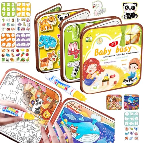 Image of SUPER TOY 2in1 Water Magic Colouring Book Busy Binder for Kids Reusable Art Craft Painting Educational Kit for Toddler Boys Girls Pre School Birthday Gift
