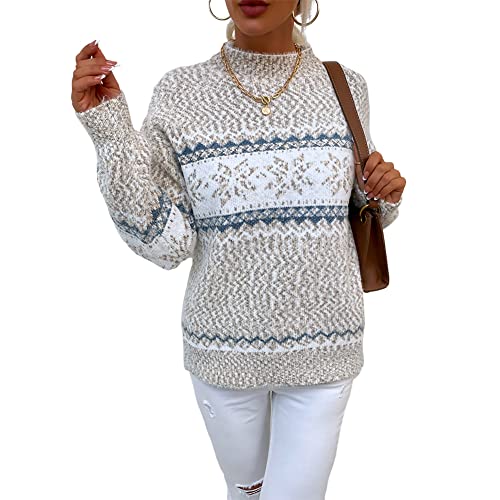 Image of JUNBOON Women's Casual Leopard Print Knitted Pullover Sweaters Long Sleeve Crew Neck Jumper Tops