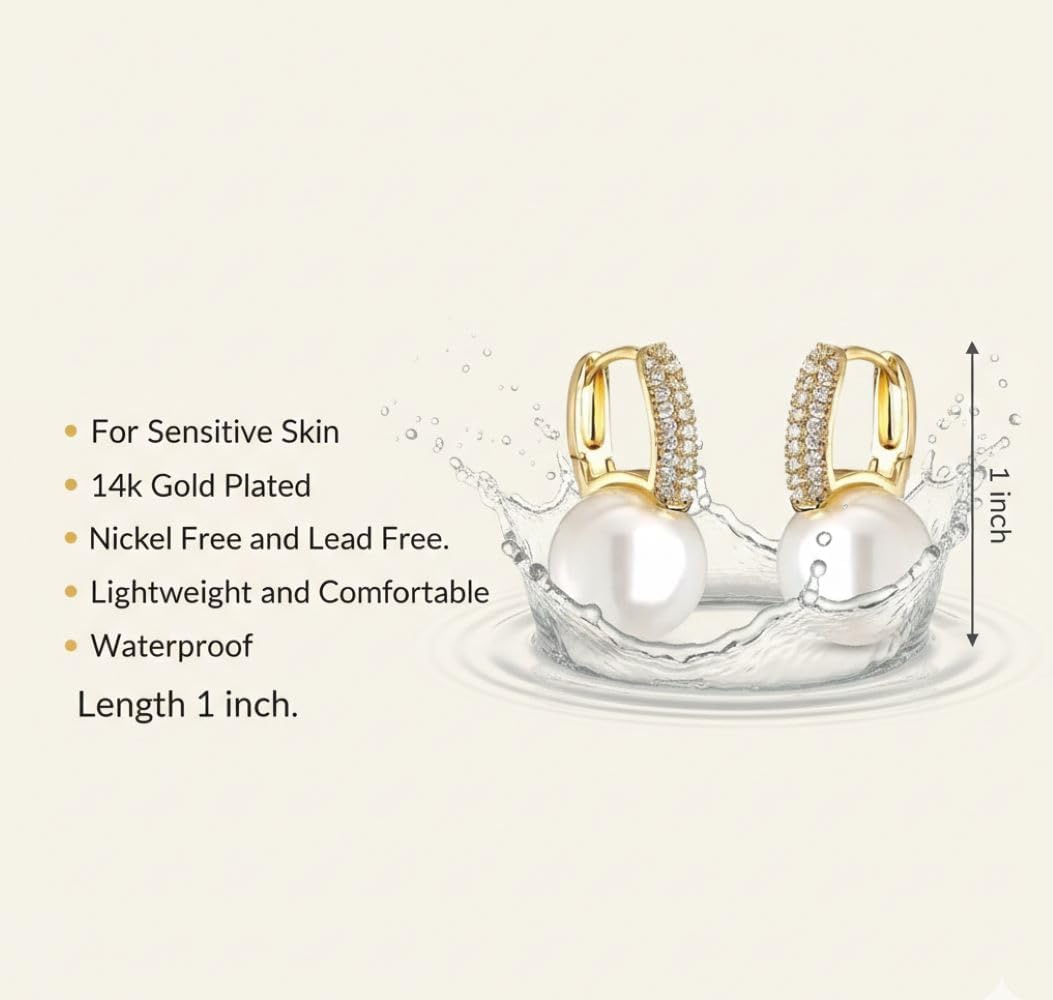 Gold Pearl Hoop Drop Earrings for Women 14k Gold Plated Non Tarnish Hypoallergenic Small Dainty Trendy Huggie Hoop Earrings Jewelry Gifts - Image 4
