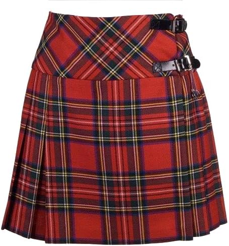 Ladies Tartan Scottish Mini Billie Kilt Mod Skirt - Adjustable Leather Buckle, High Waisted, Flattering Fit