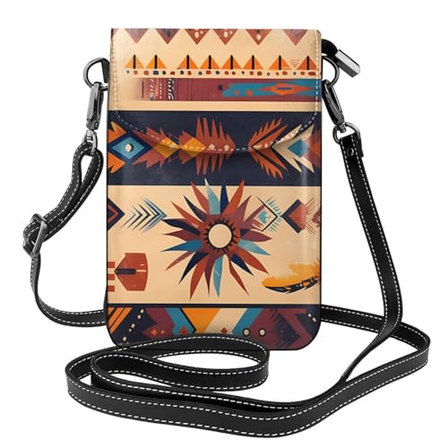 Étui à rabat en bandoulière pour téléphone femme, confection en cuir et motif amérindien unique