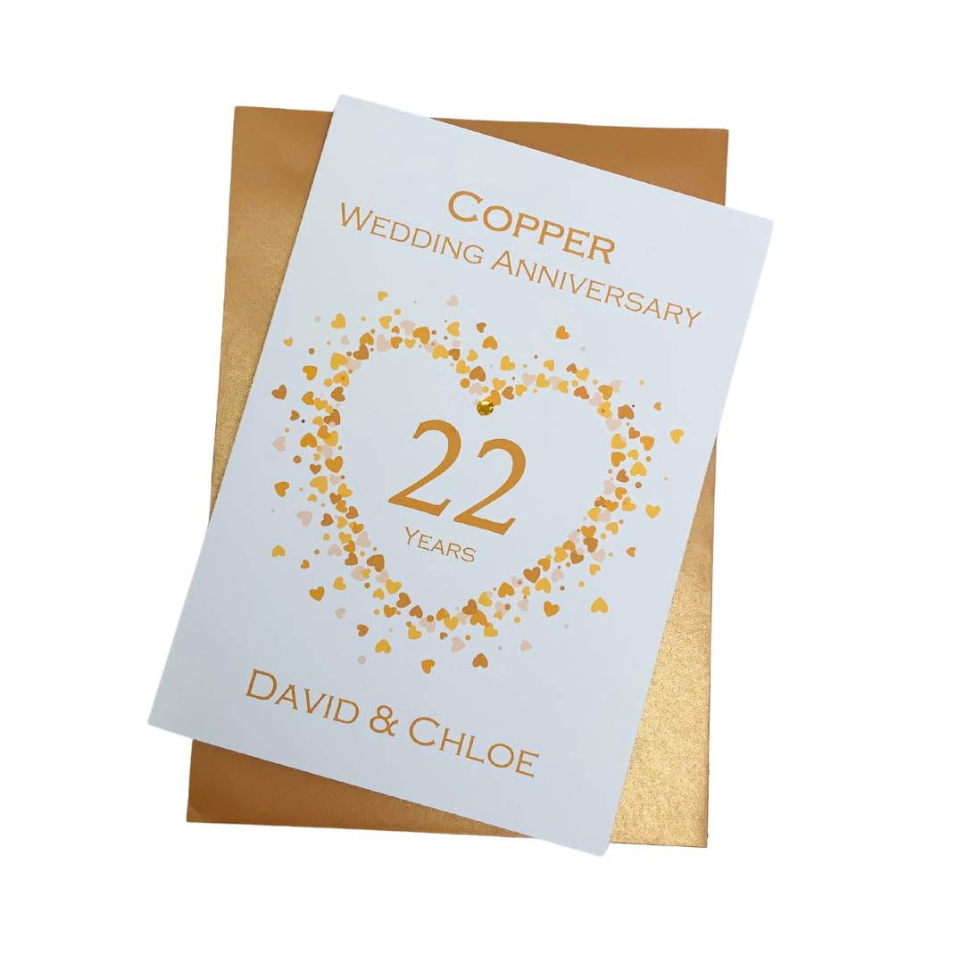 22nd Wedding Anniversary Card - Copper 22 Year Twenty Second Anniversary Greeting Card, Personalised Gift for Wife, Husband, Parents, Couple Friends - Various Designs (Love Heart) โ image 1