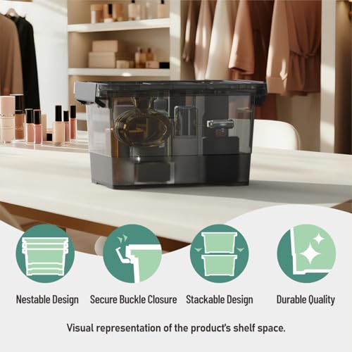 Image of 6 Pack Clear Black Plastic Storage Bins with Lids and Handles, Stackable Organizer Small Latch Boxes, Storage Containers for Organizing (4 Quart)